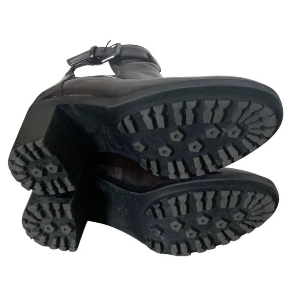 ZARA TRAFALUC Solid Burgundy Patent Leather T-Strap Women's Ankle Boots Size 40 - Picture 9 of 10